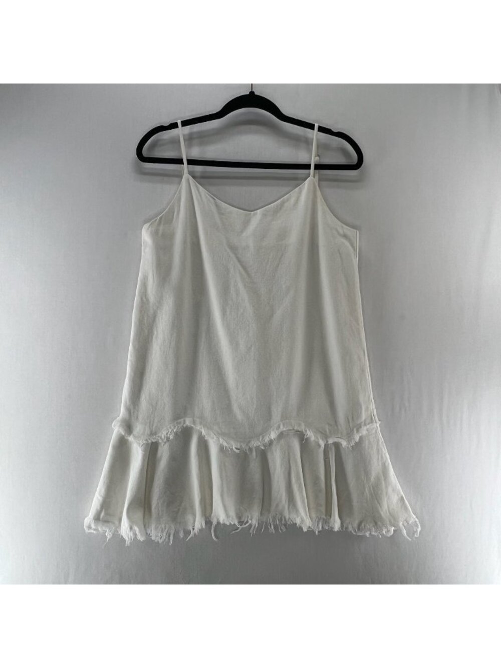 Whyte Valentyne Fringe Ruffle Cami Mini Dress Size 10 Lined V-Neck Strappy White